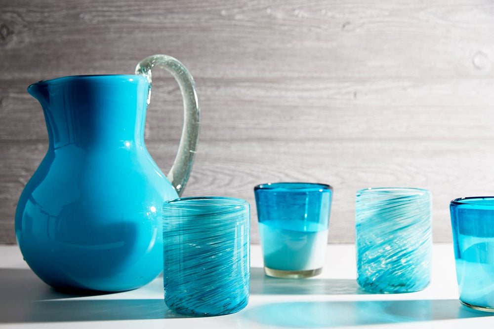 Handblown Glass Pitcher, Aqua