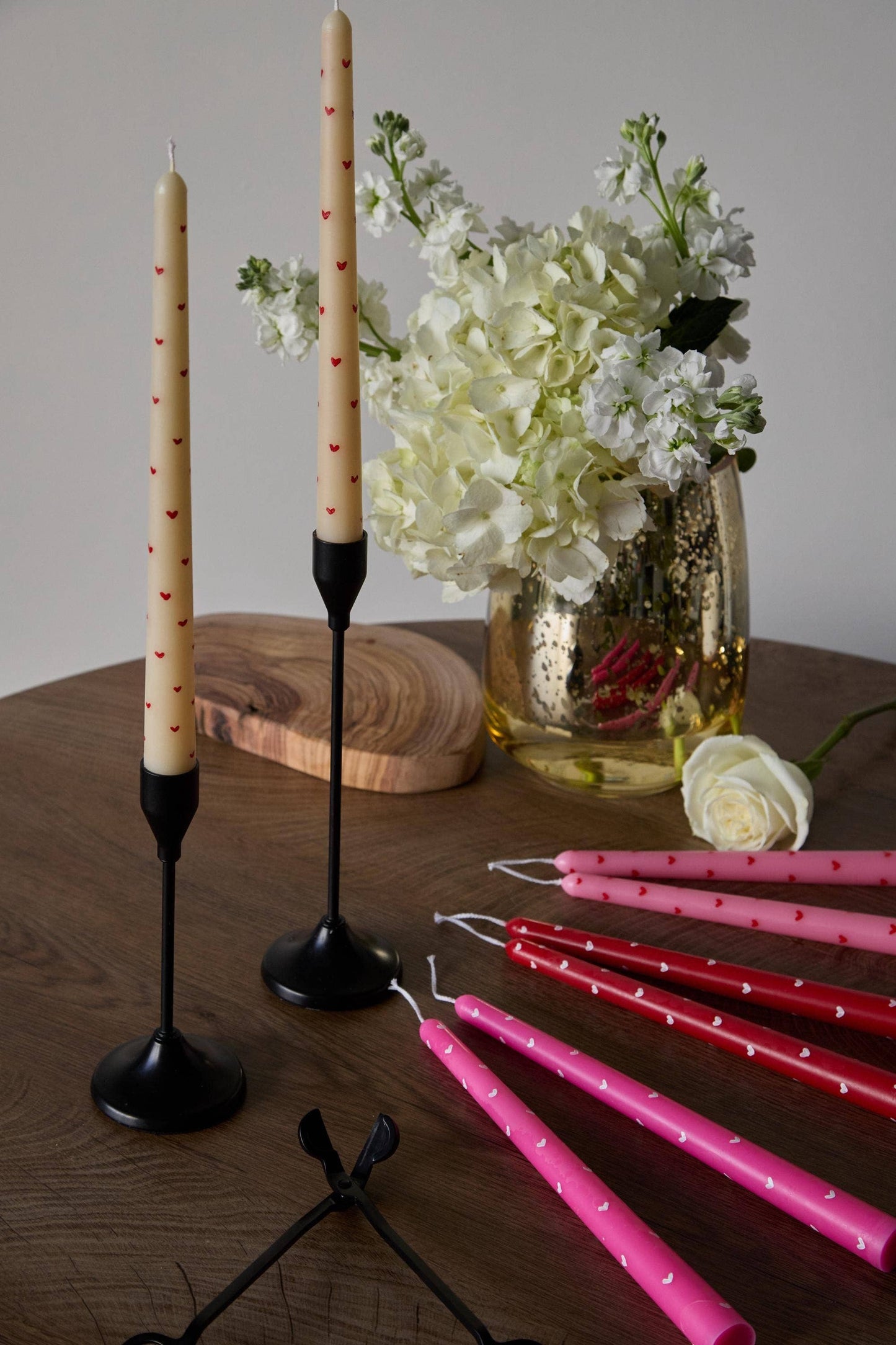 Hand-Painted Heart Taper Candle,  10”