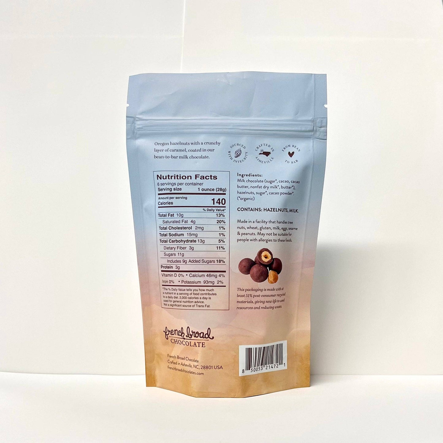 French Broad Chocolate Milk Chocolate Covered Caramelized Hazelnuts, 6oz