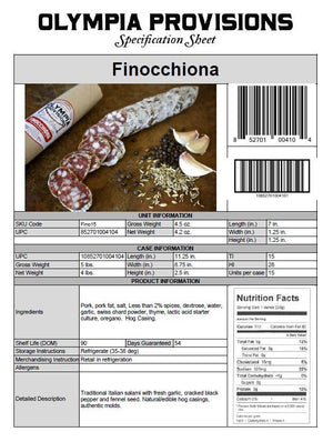 Olympia Provisions Finocchiona Salami, 4.2 oz