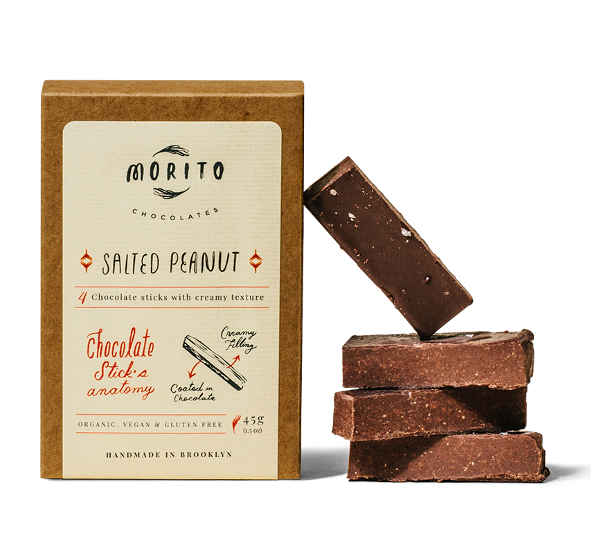 Morito Chocolates - SALTED PEANUT- 4-Pack of Vegan Chocolate Sticks
