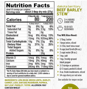 Frontier Soups Dakota Territory Beef Barley Stew Mix