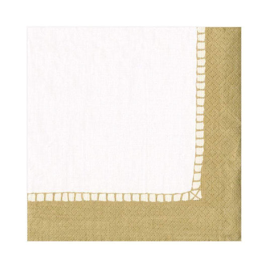 Caspari Linen Border Gold Cocktail Napkins, Set of 20