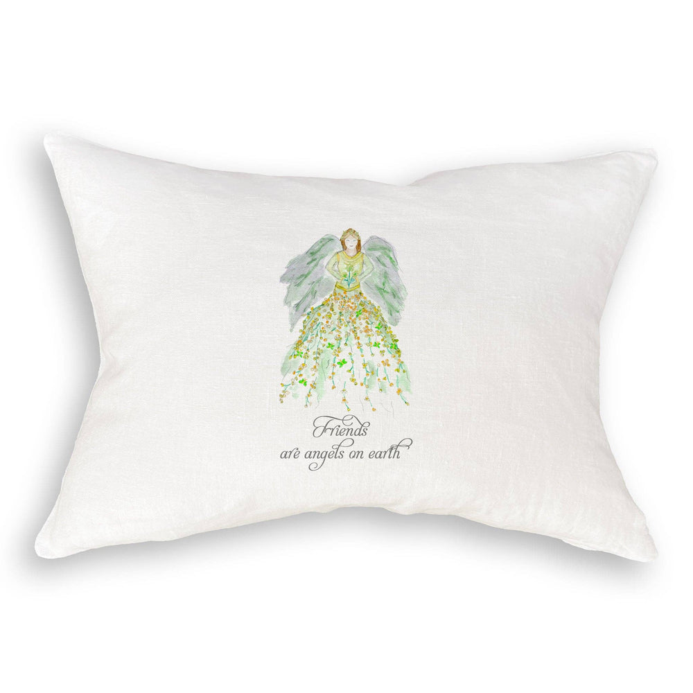 Green Floral Angel with Friends Quote Dishtowel