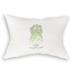 Green Floral Angel with Friends Quote Dishtowel