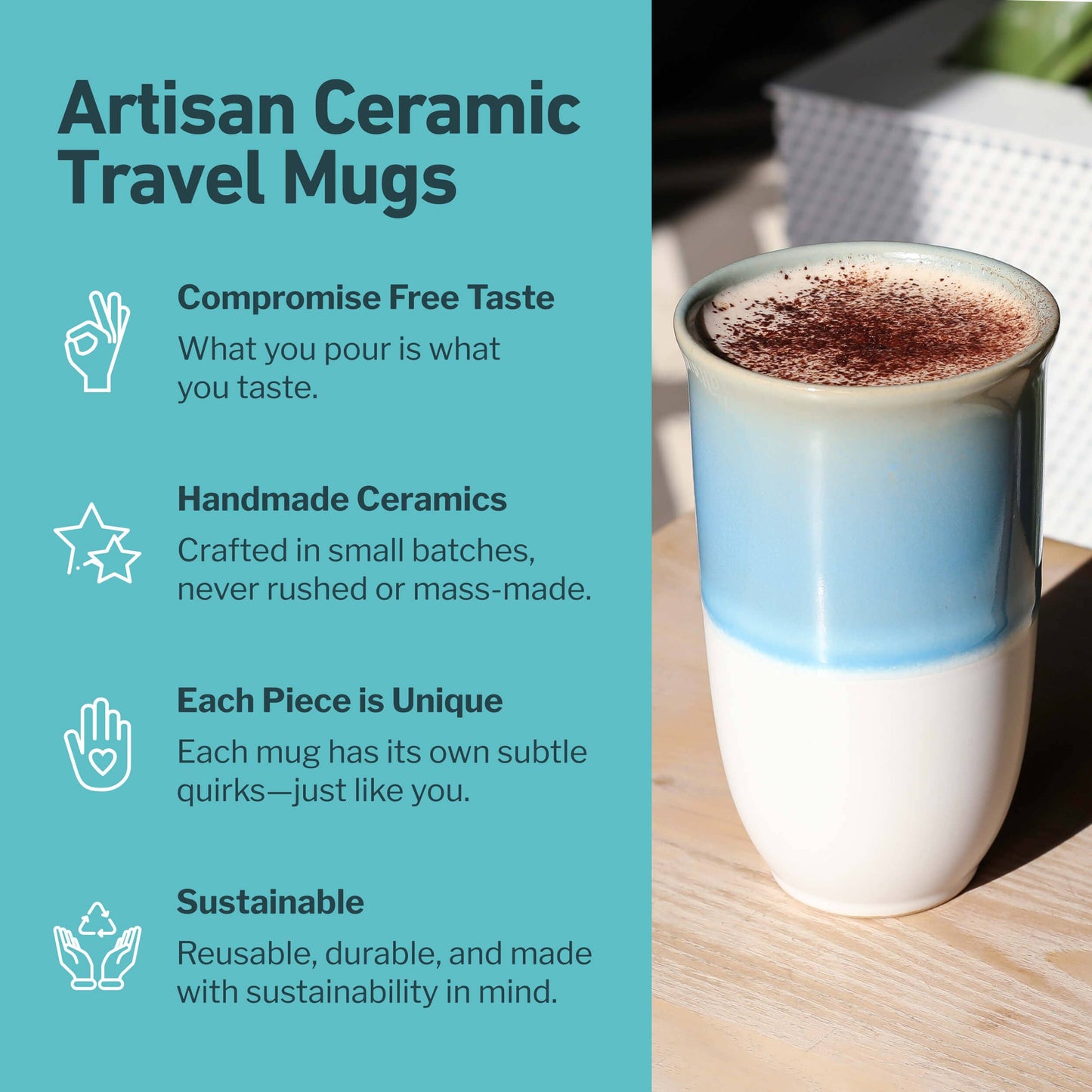 Nova Ceramics Lagoon Ceramic Travel Cup, 16oz