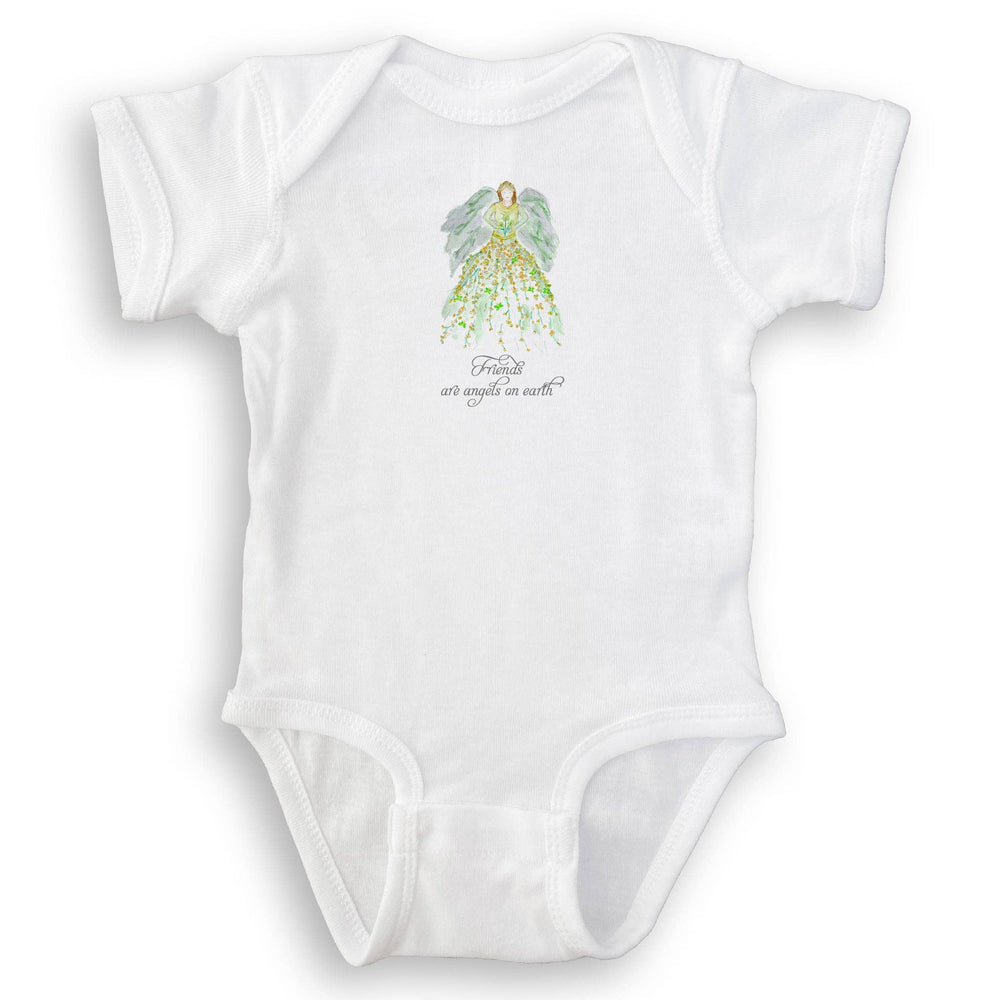 Green Floral Angel with Friends Quote Dishtowel