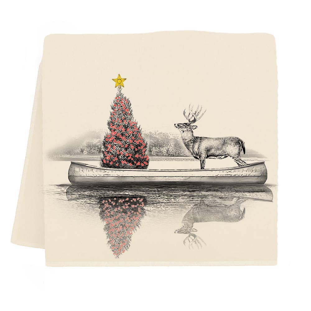 Eric & Christopher - Reindeer in Canoe Tea Towel