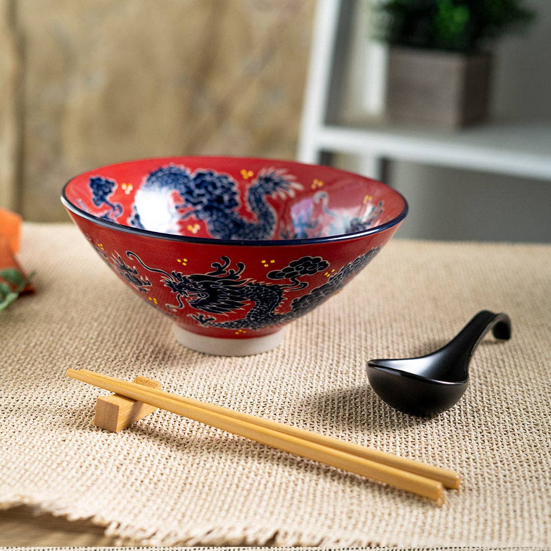 Urban Tokyo Bowl With Chopsticks, Spoon and Chopstick Rest Set, Dragon