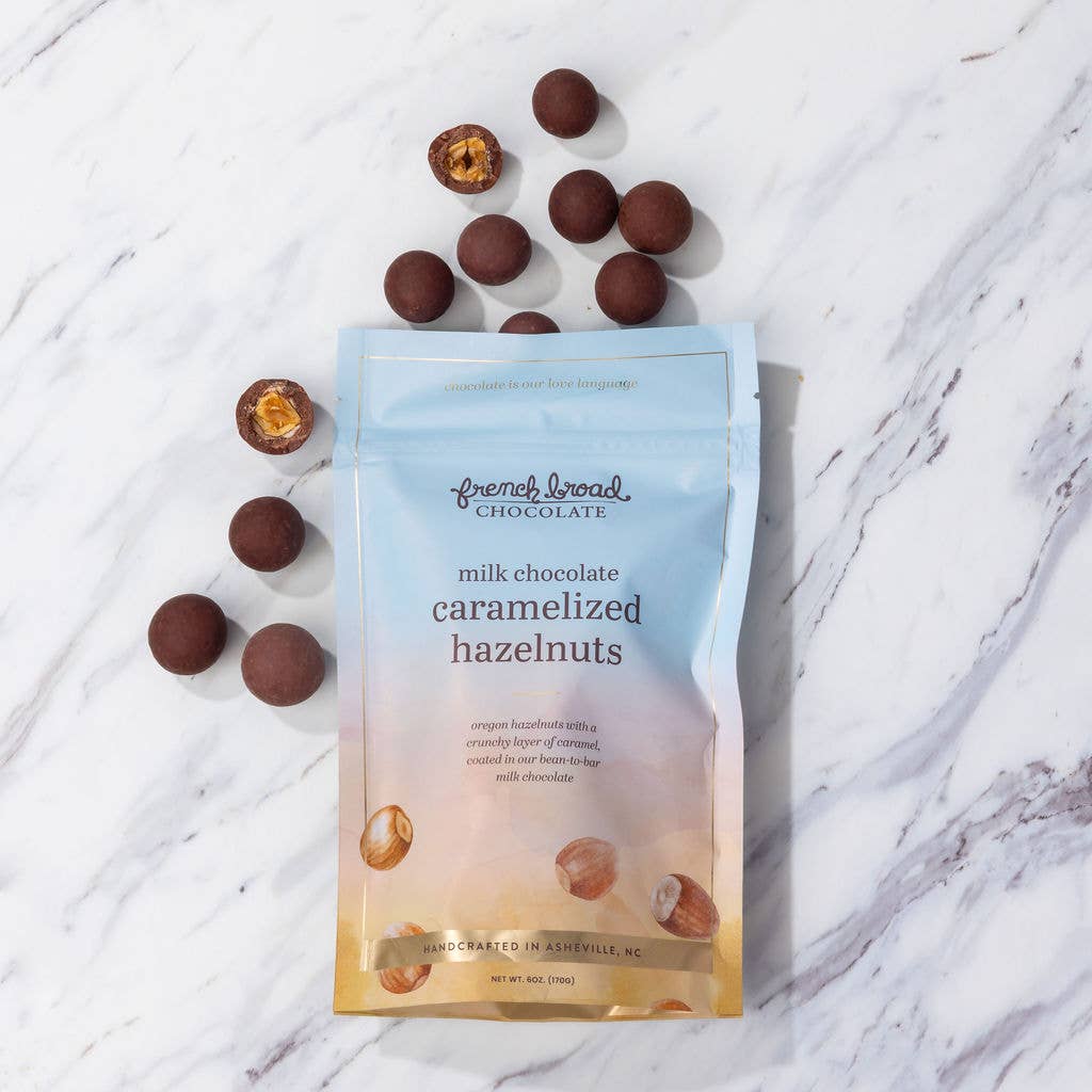 French Broad Chocolate Milk Chocolate Covered Caramelized Hazelnuts, 6oz
