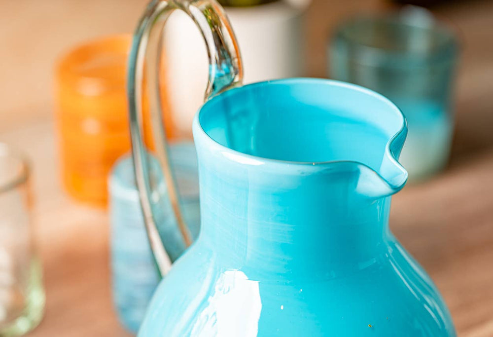 Handblown Glass Pitcher, Aqua