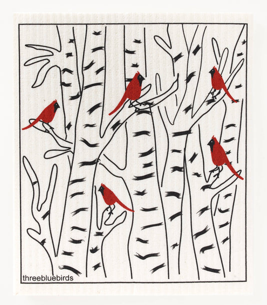 Three Bluebirds Swedish Dishcloths - Winter Cardinals Swedish Dishcloth