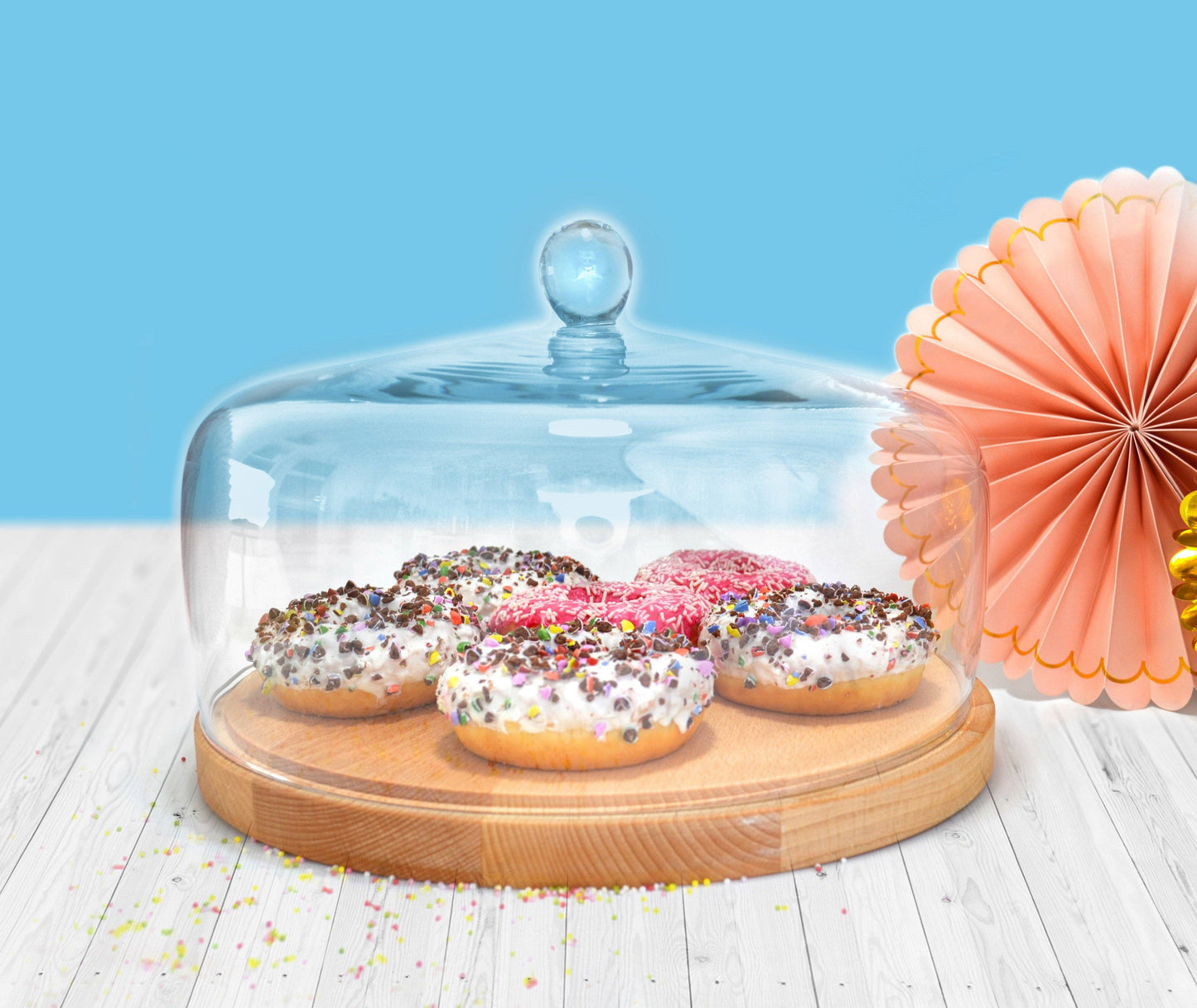 Barski Cake Dome with Wood Plate, 12.2"D