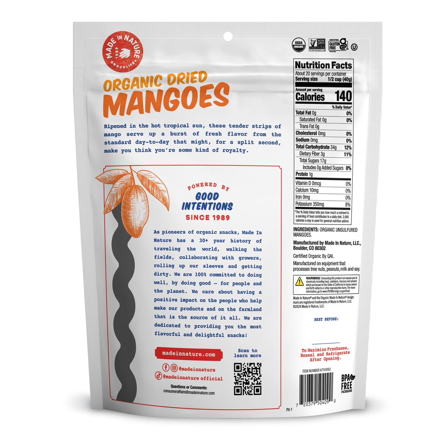 Made In Nature Dried Mangoes, 3oz