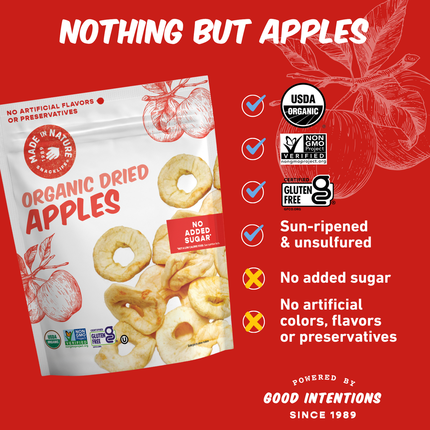 Made In Nature Dried Apple Rings, 3oz