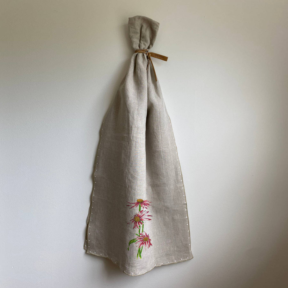 Coneflower White Linen Table Runner