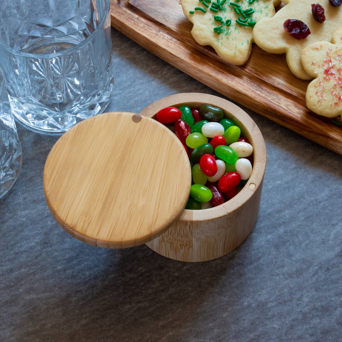 Bamboo Salt Cellar Spice Storage Box with Magnetic Swivel Lid
