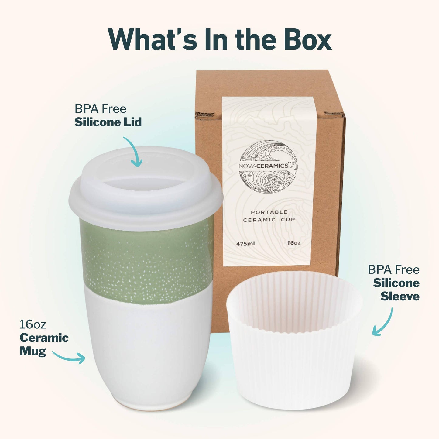 Nova Ceramics Sage Green Ceramic Travel Mug, 16oz