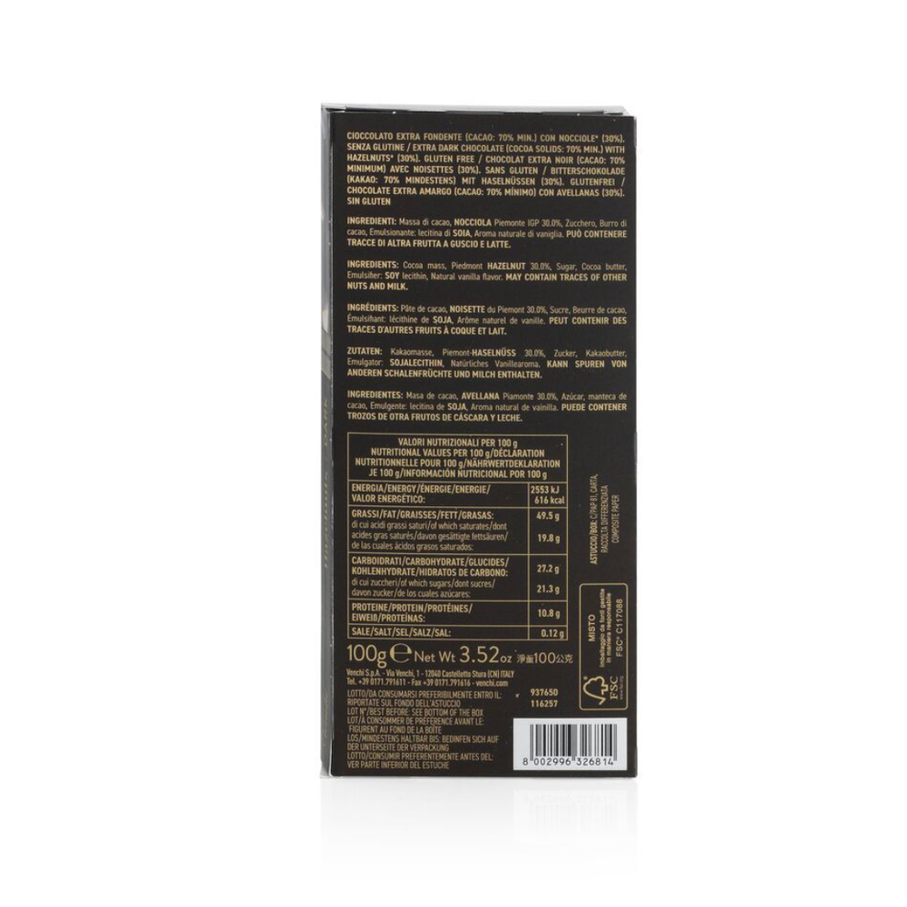 Venchi 70% Dark Chocolate Hazelnut Crunch Bar