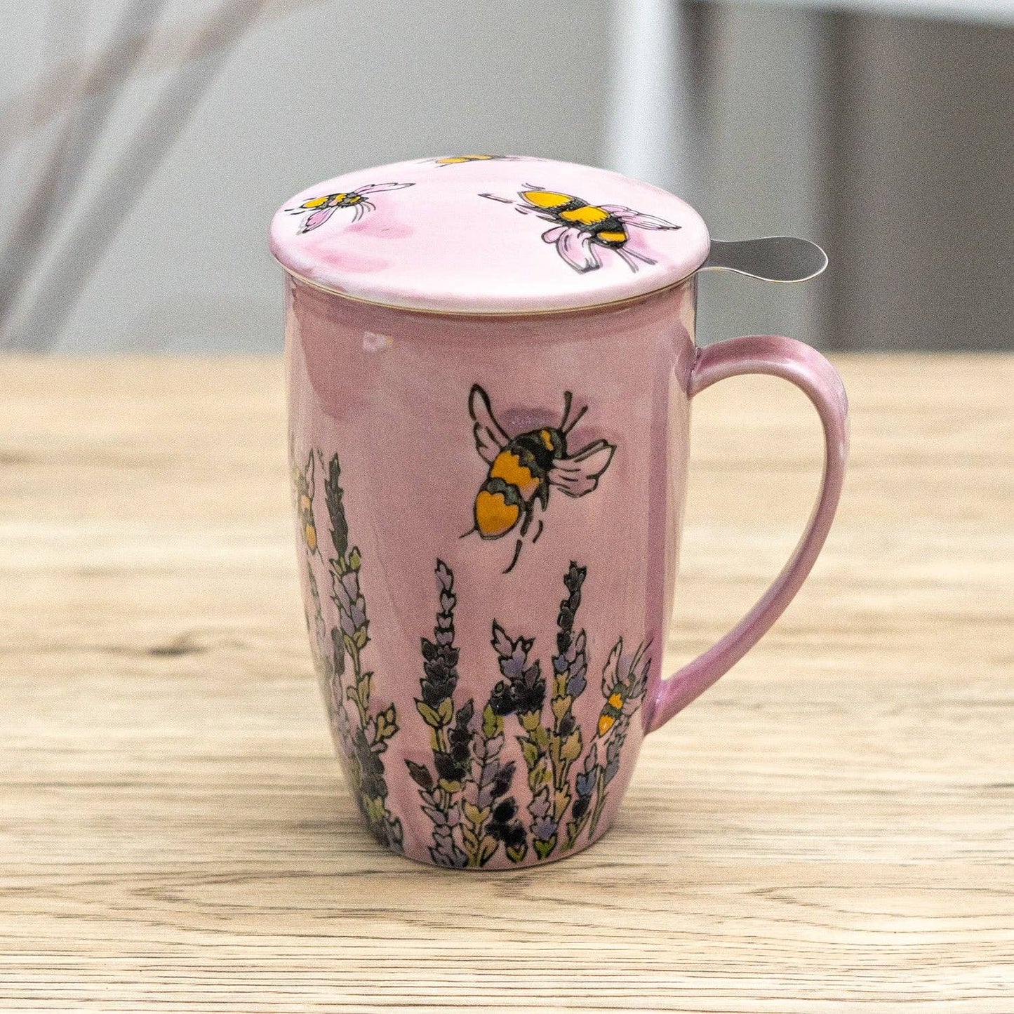 Spring Honeybee Design Tea Mug with Lid and Infuser, 15oz