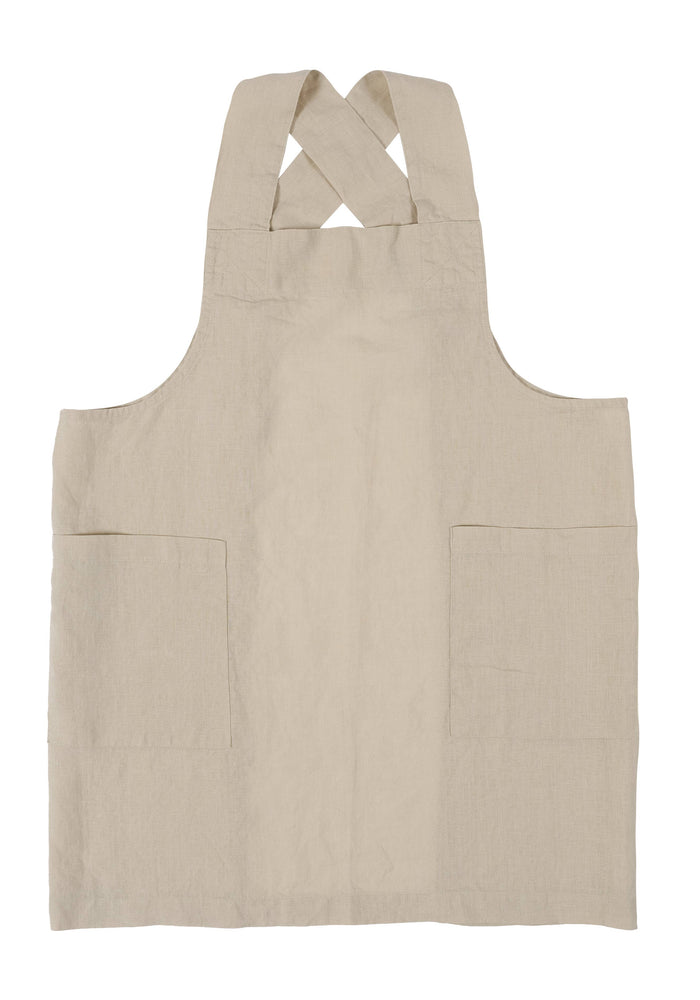 KAF Home Firenze Stone Washed Linen Cross Back Smock Apron, Navy