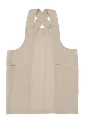 KAF Home Firenze Stone Washed Linen Cross Back Smock Apron, Navy
