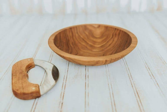 Holland Bowl Mill 9" Cherry Bowl with Mezzaluna Knife/Oil Finish