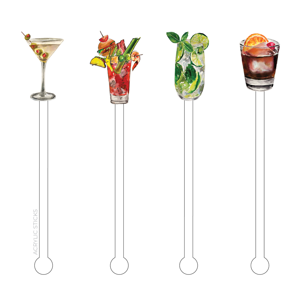 It's 5 O'clock Somewhere Acrylic Stir Stick, Set of 4