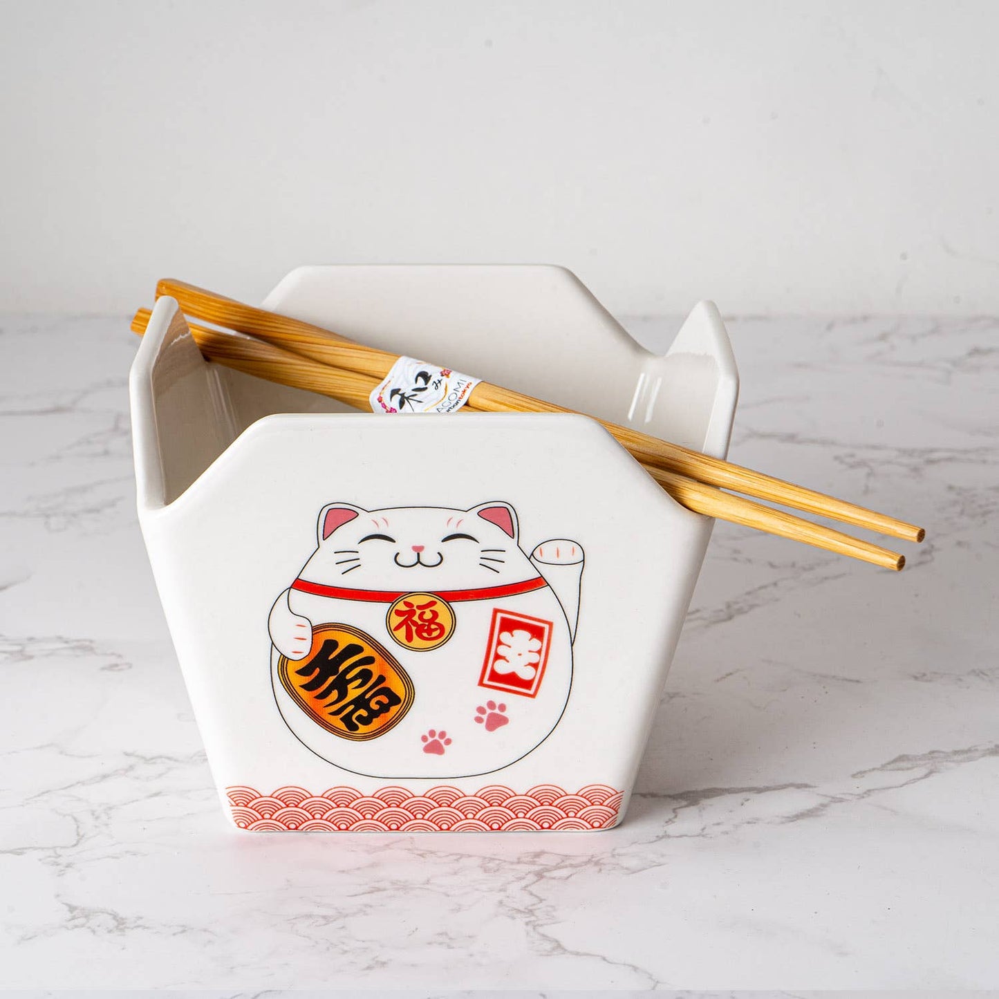 Urban Tokyo Takeout Box Serving Bowl With Chopsticks - Lucky Cat