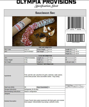 Olympia Provisions Saucisson Sec Salami, 4.2 oz