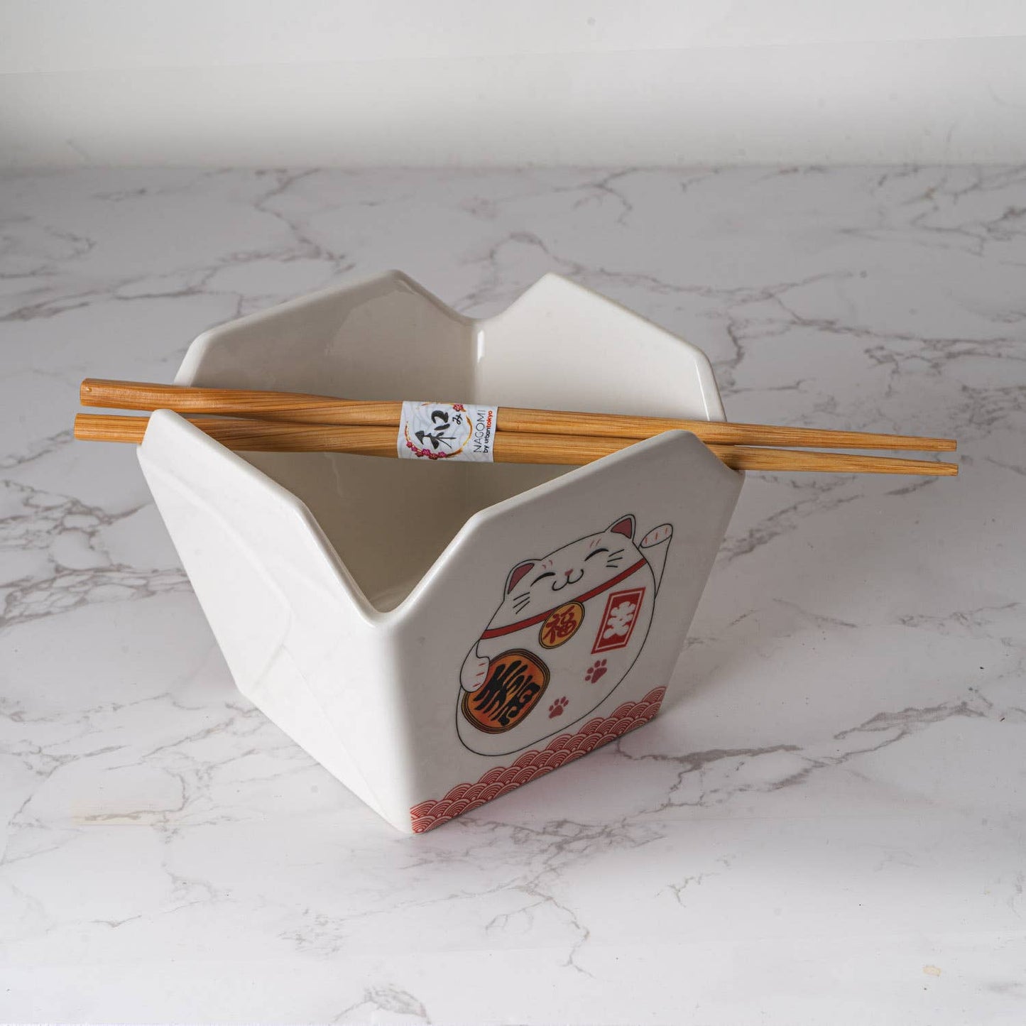 Urban Tokyo Takeout Box Serving Bowl With Chopsticks - Lucky Cat