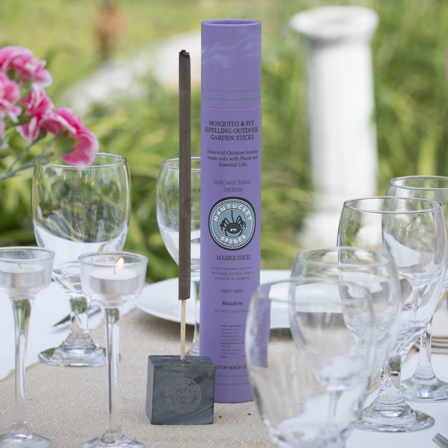 Nantucket Spider Mosquito Repellent & Fly Repelling Outdoor Garden Incense Sticks- Meadow, 14 Sticks