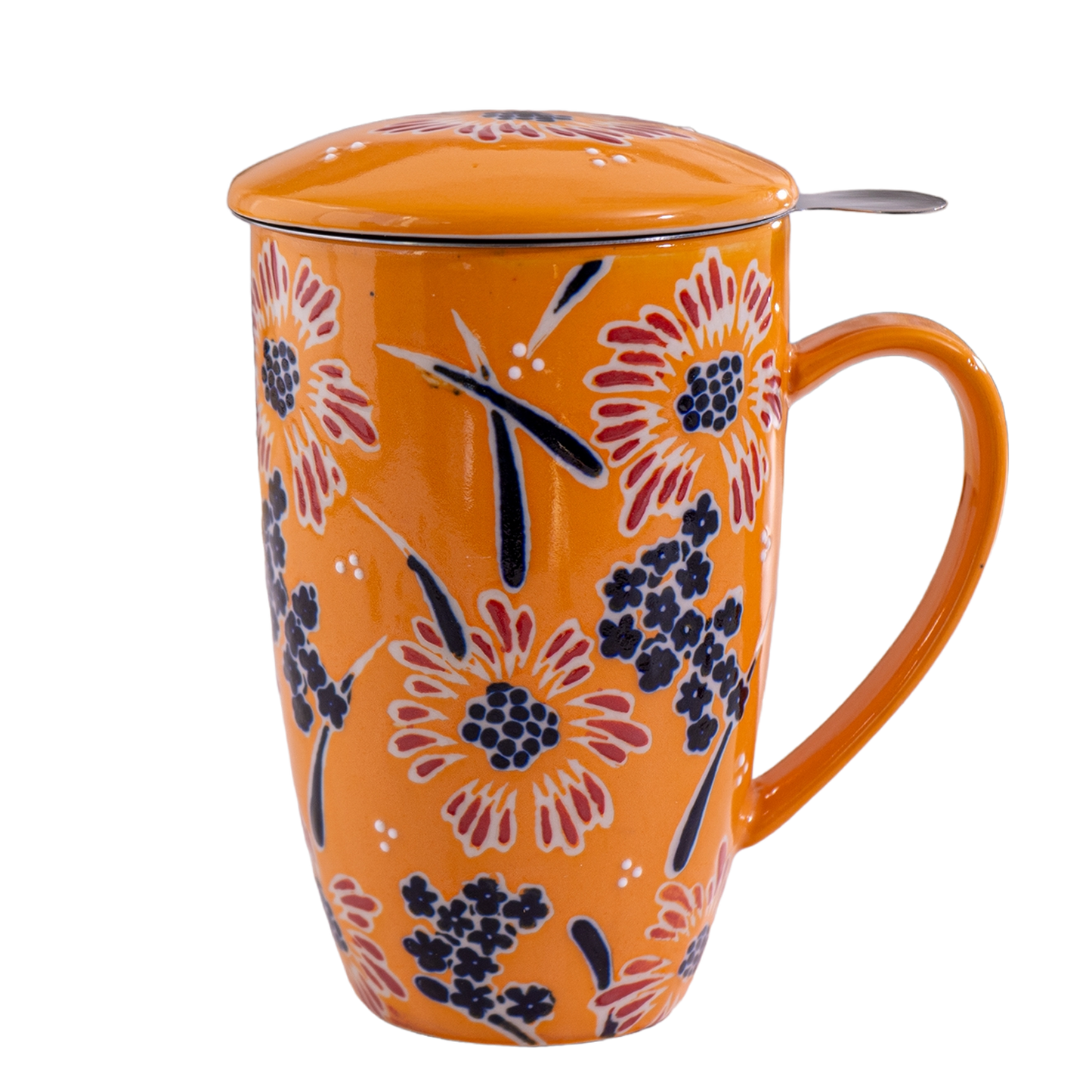 Yellow Flower Tea Mug with Lid and Infuser, 15oz