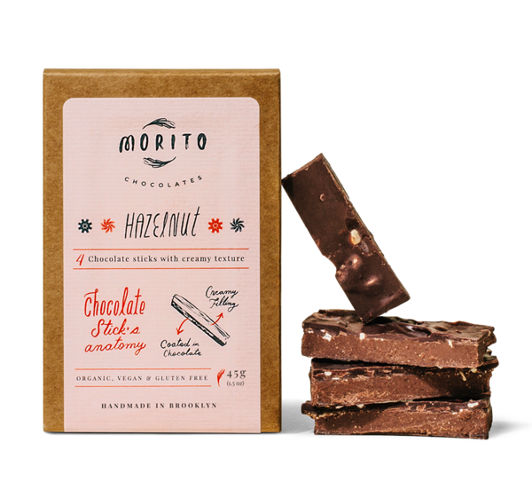 Morito Chocolates - HAZELNUT- 4-Pack of Vegan Chocolate Sticks