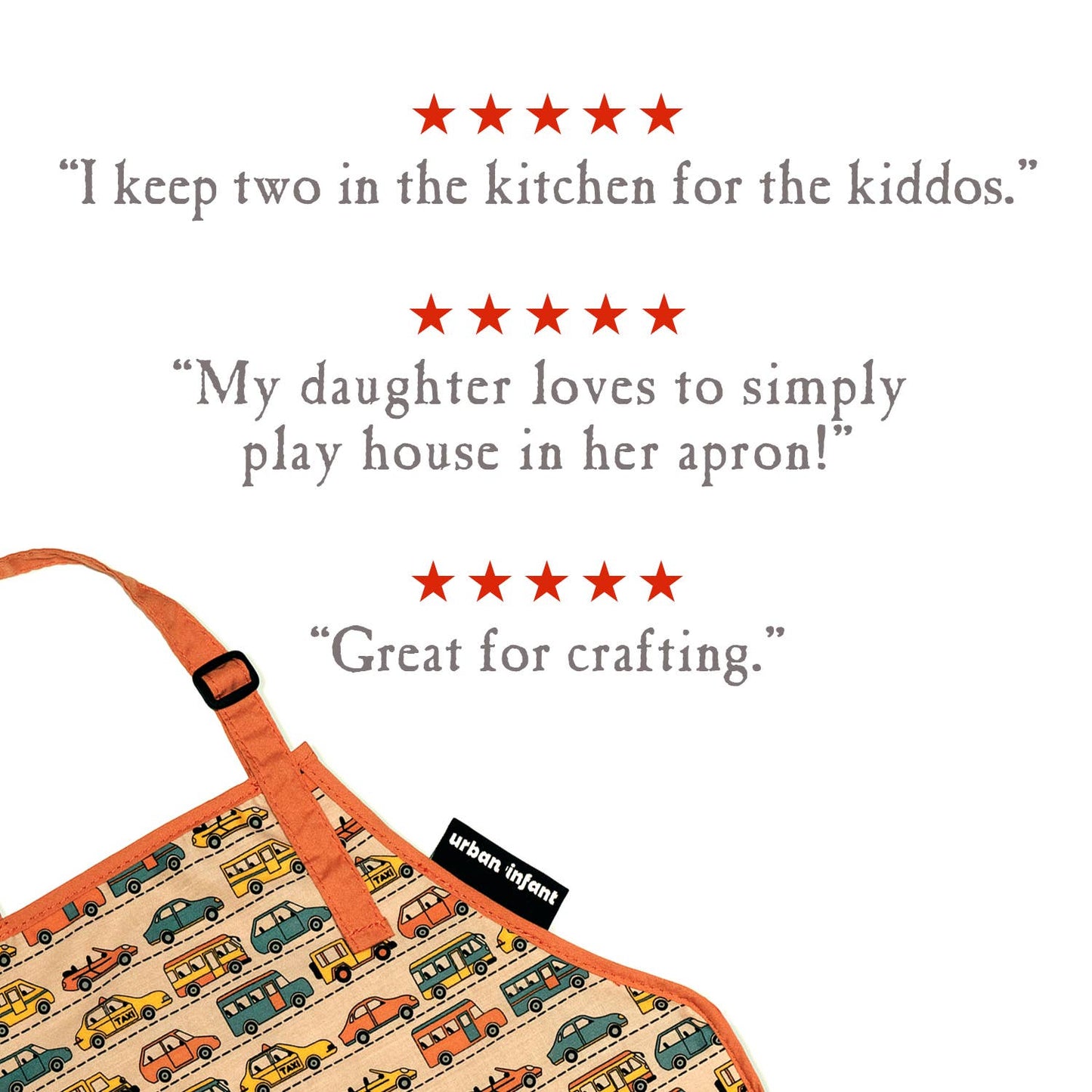 Urban Infant - Little Helper Kids Apron, Washable Cotton/Poly - Traffic