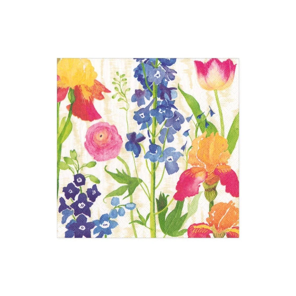 Caspari Summer Garden White Cocktail Napkins, Set of 20