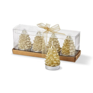 Fir Tree Tealights, Gold -Set of 4