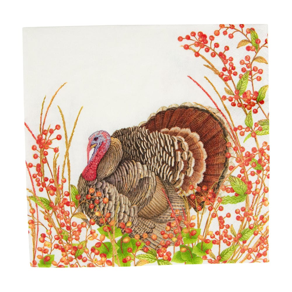Caspari Turkey and Berries Luncheon Napkins, Set of 20