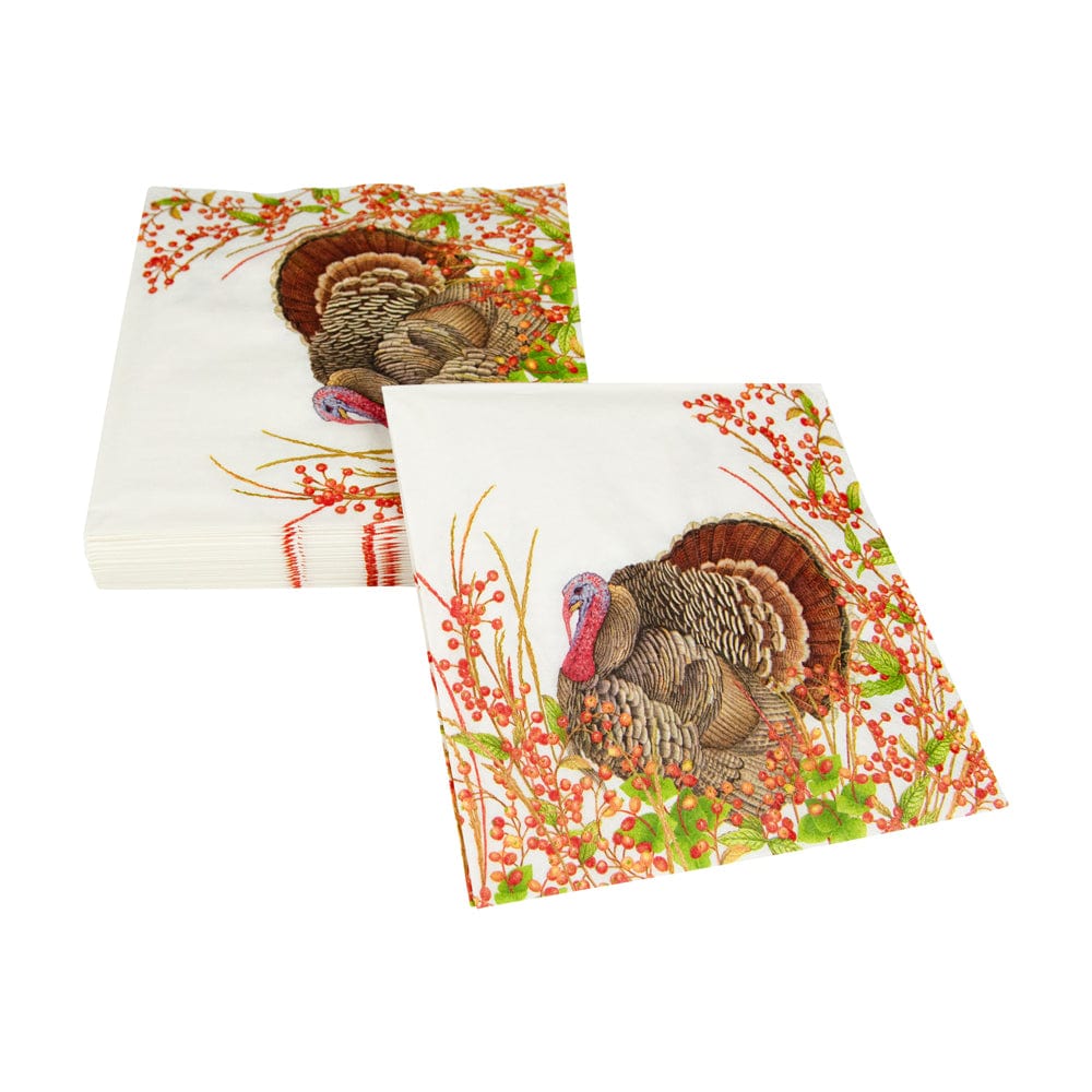 Caspari Turkey and Berries Luncheon Napkins, Set of 20