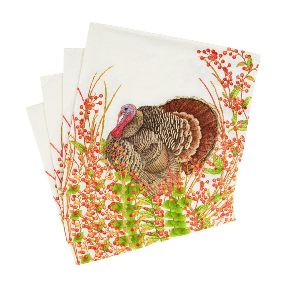 Caspari Turkey and Berries Luncheon Napkins, Set of 20