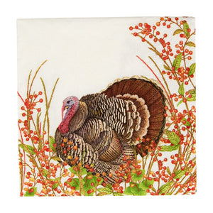 Caspari Turkey and Berries Cocktail Napkins, Set of 20