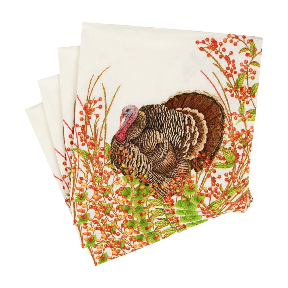 Caspari Turkey and Berries Cocktail Napkins, Set of 20