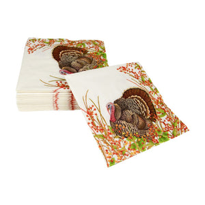 Caspari Turkey and Berries Cocktail Napkins, Set of 20