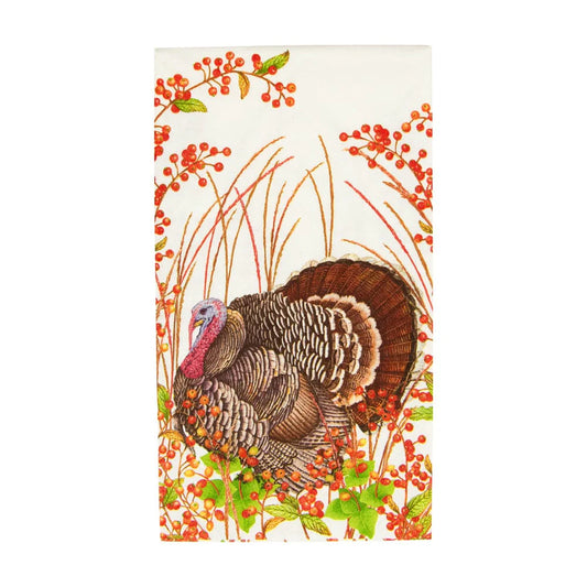 Caspari Turkey and Berries Guest Napkins, Set of 15