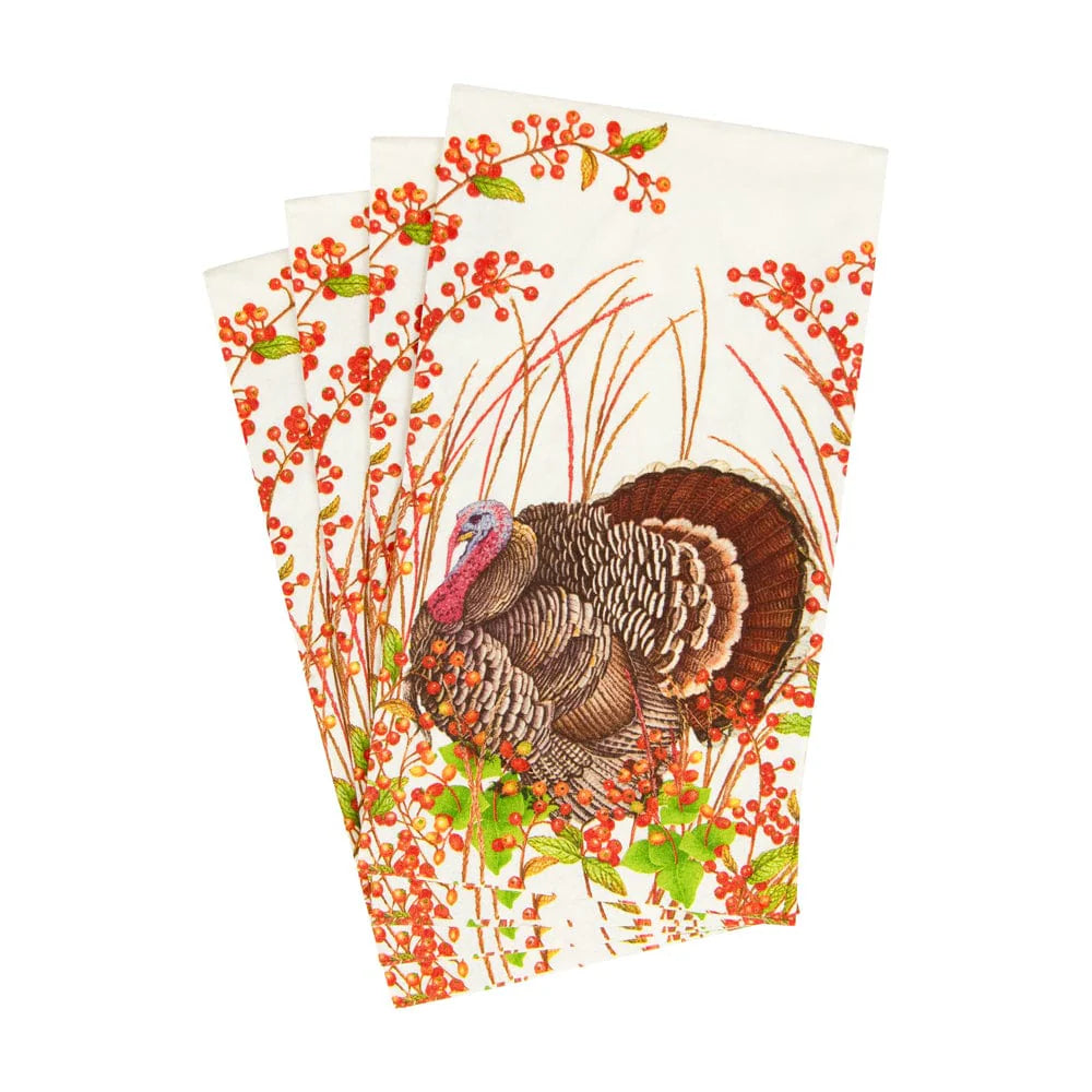 Caspari Turkey and Berries Guest Napkins, Set of 15