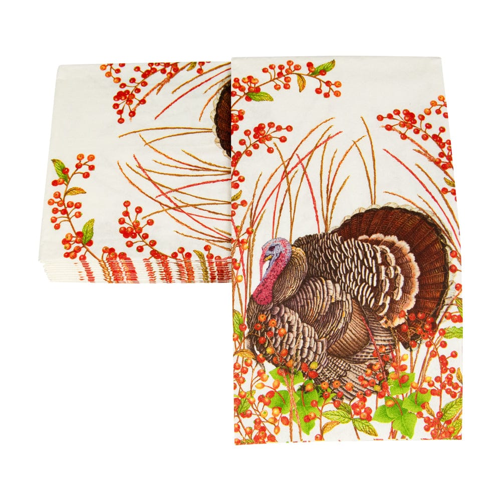 Caspari Turkey and Berries Guest Napkins, Set of 15