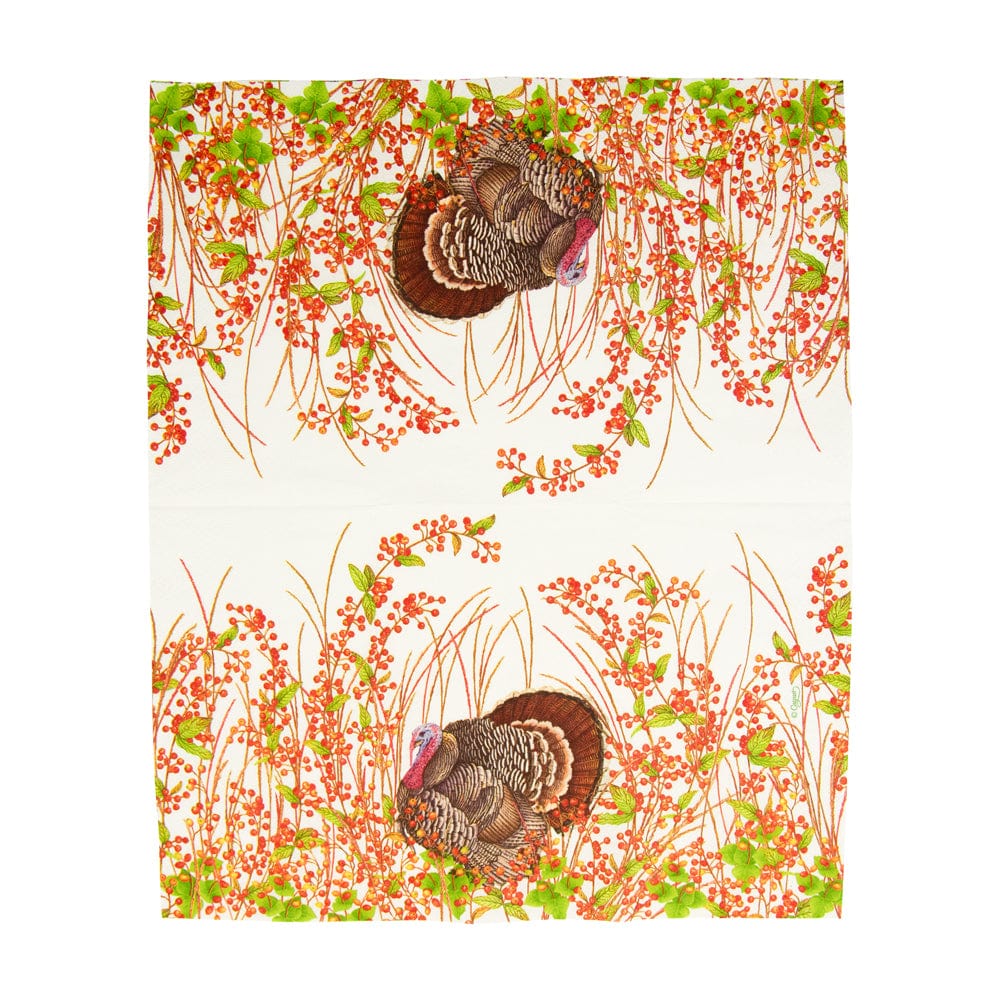 Caspari Turkey and Berries Guest Napkins, Set of 15