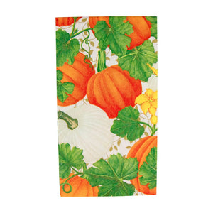 Caspari Pumpkin Chintz White Guest Napkins, Set of 15