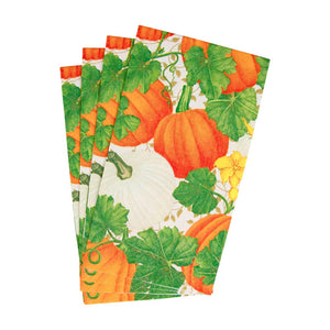 Caspari Pumpkin Chintz White Guest Napkins, Set of 15