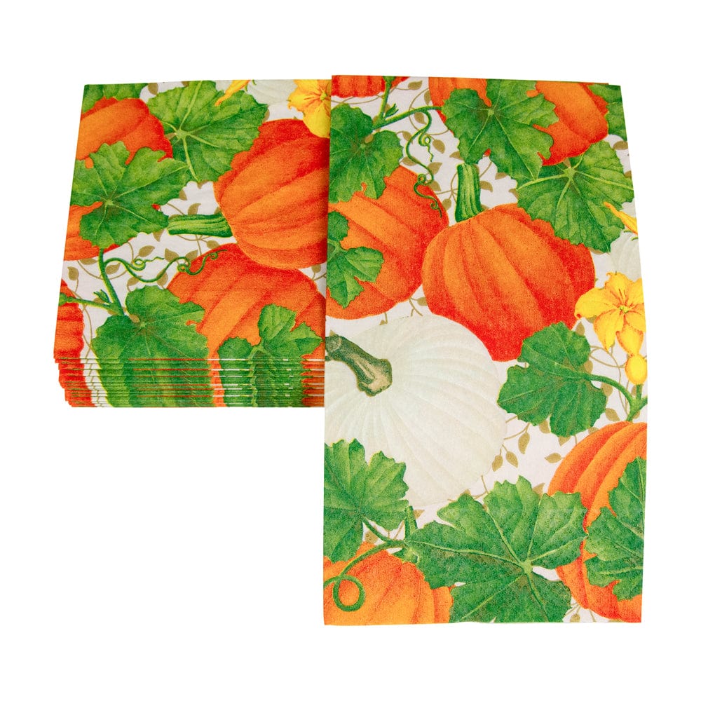 Caspari Pumpkin Chintz White Guest Napkins, Set of 15